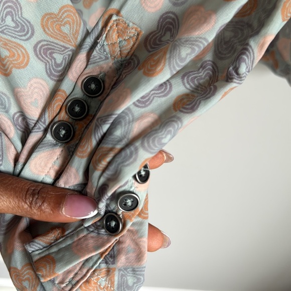 FREE PEOPLE Lucky Shirtee Mesh Sheer Top Button Front Mint Combo Small - Picture 8 of 10